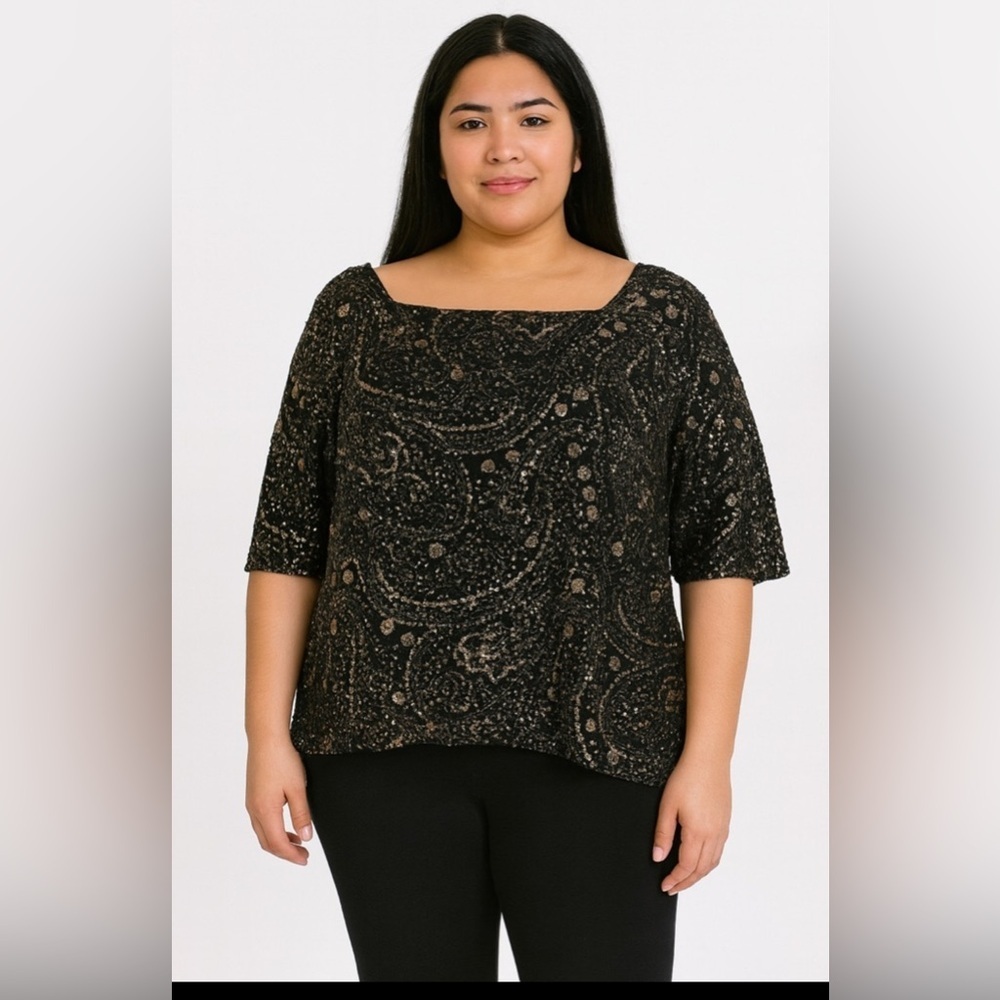 JBS Black Rose Gold Sparkle Blouse Size 3X